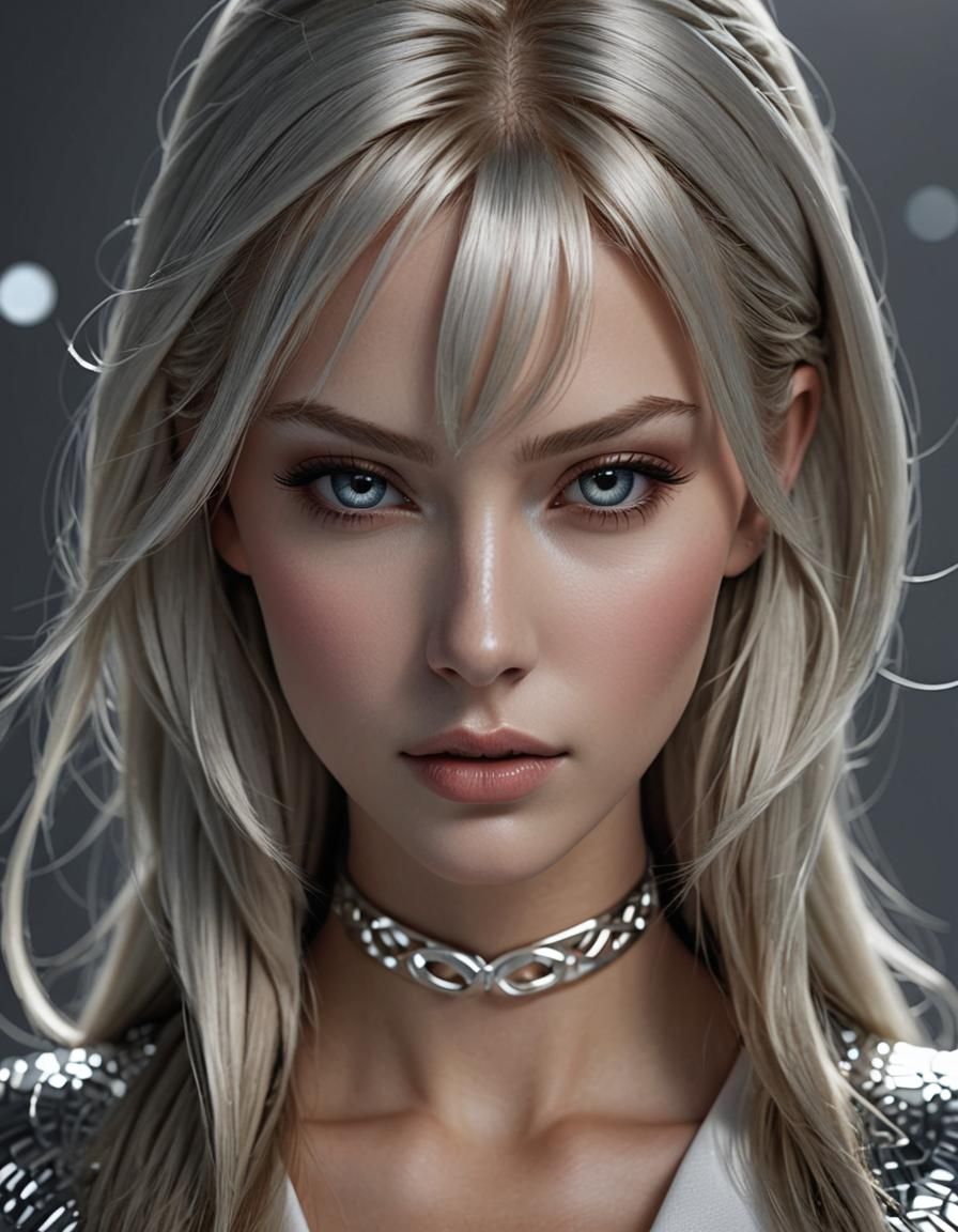 High-Tech Nordic Beauty in Silver Outfit