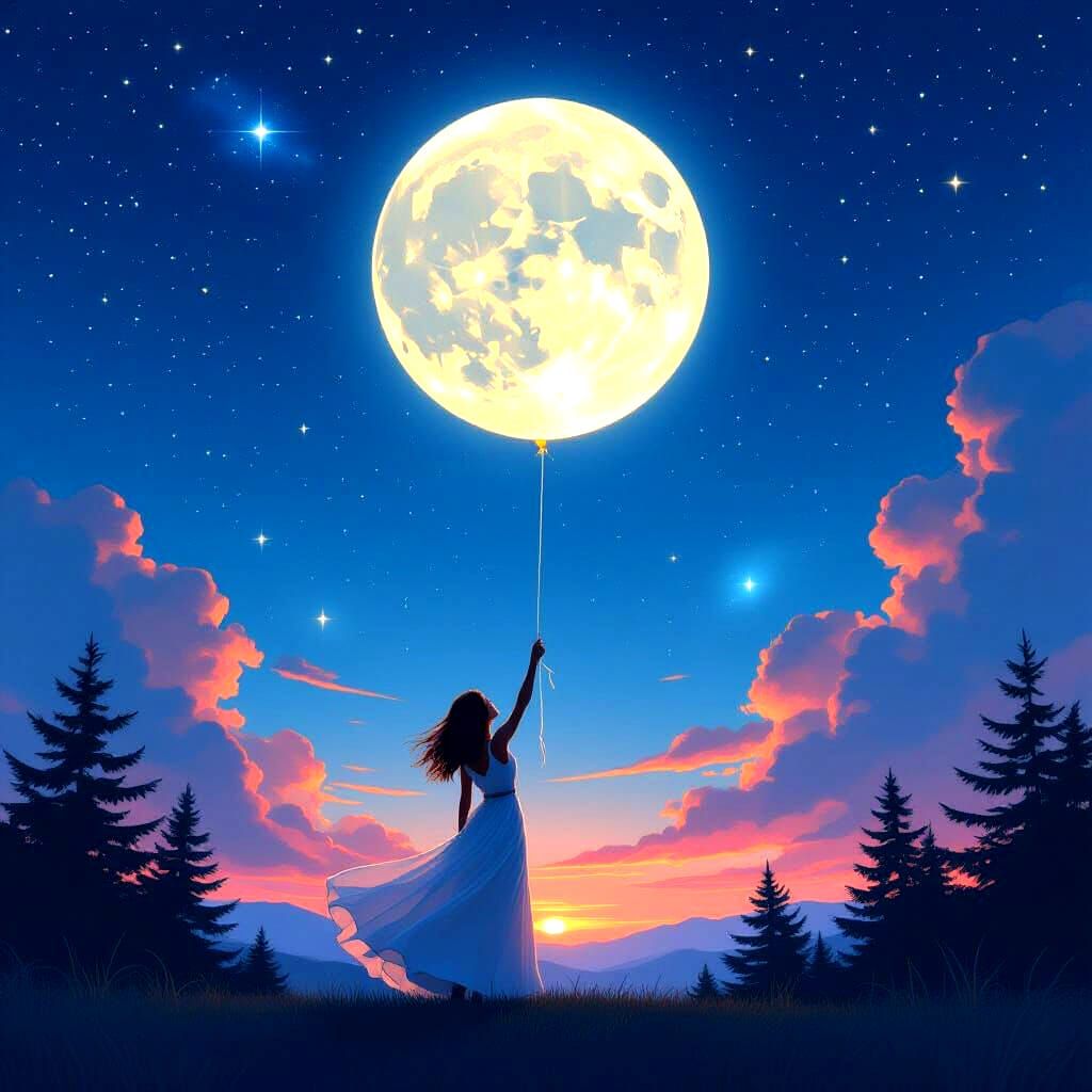 Dreamy Moon Balloon Digital Painting