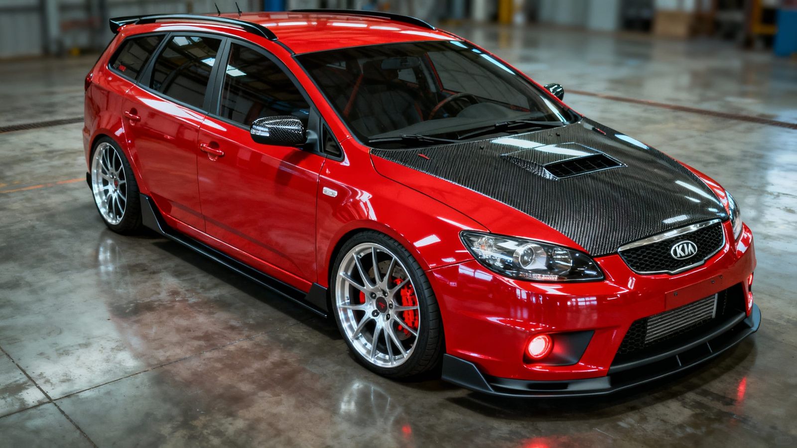 Custom Red 2008 KIA Ceed Stationwagon in Realistic Photo Sty...