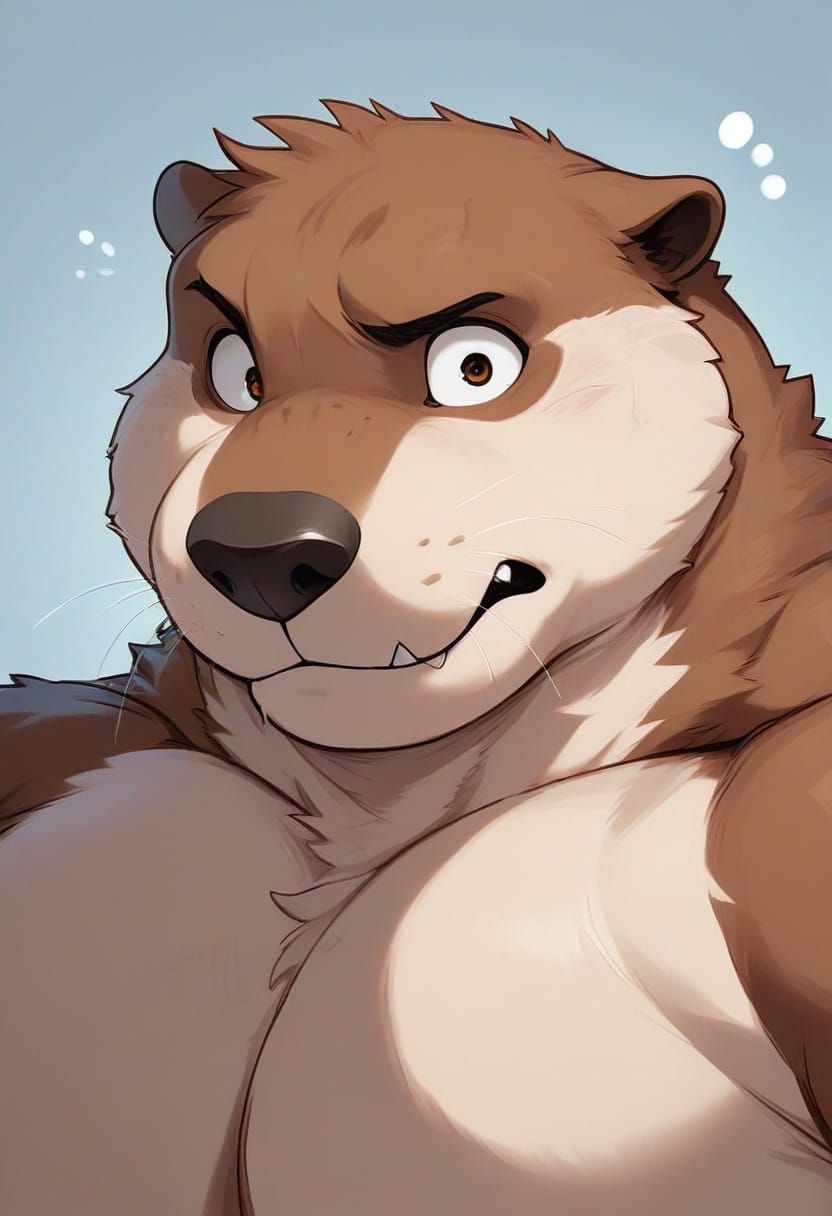 Surreal Portrait of a Large River Otter with Muscular Build ...