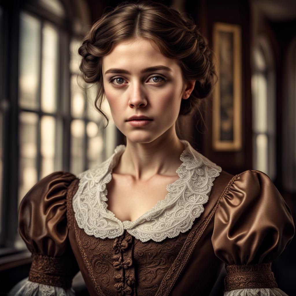 Victorian Lady with Brown Hair, Hyperrealistic Portrait