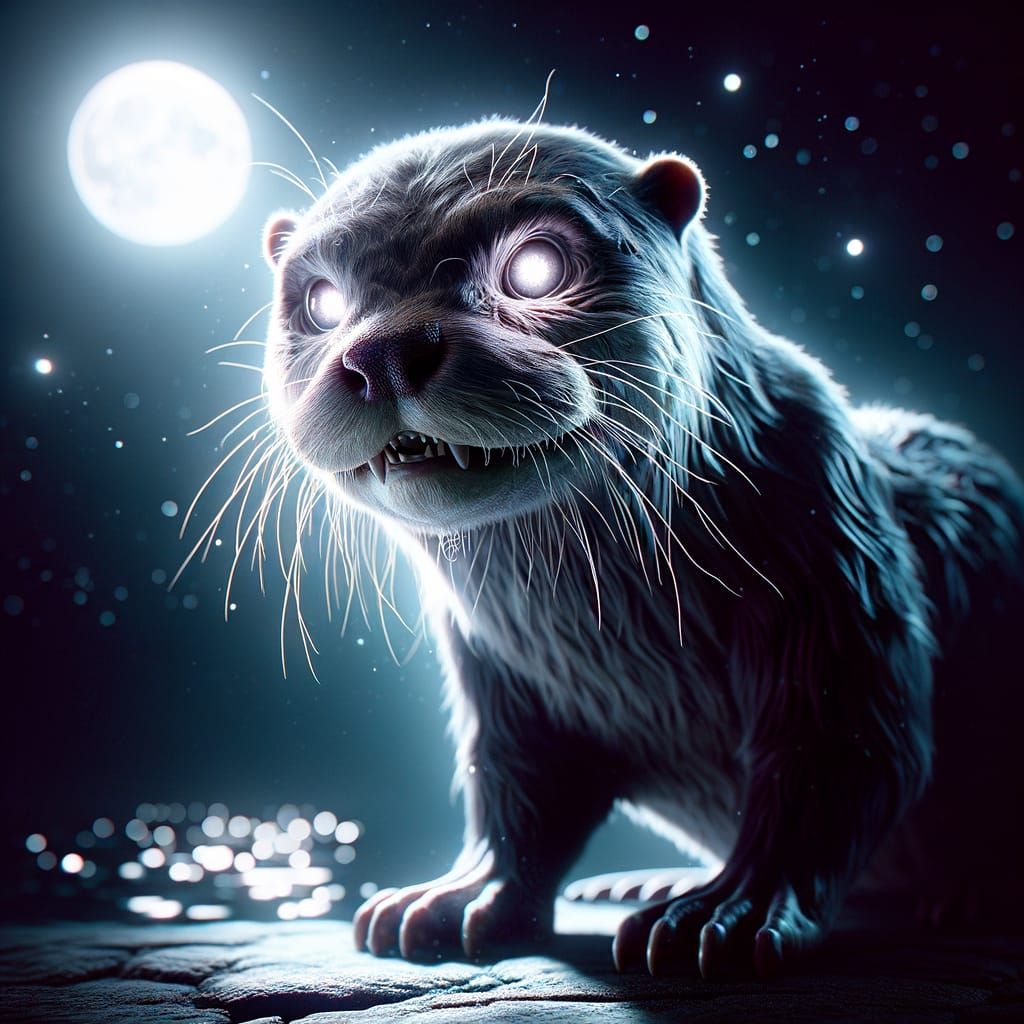 Eerie Undead Otter in a Moonlit Night