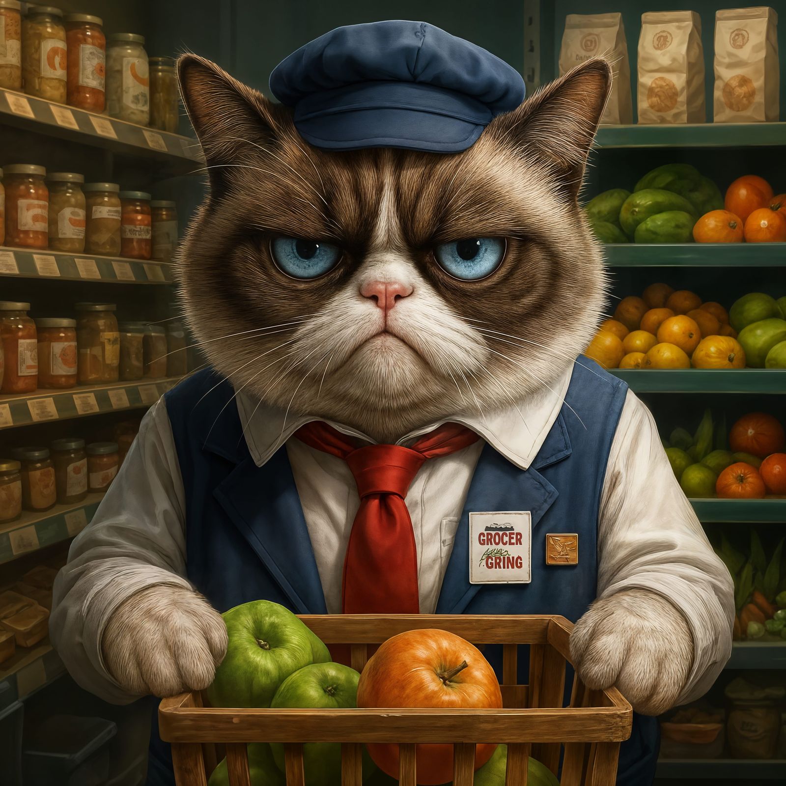 Grumpy Cat as CGI Grocery Store Clerk