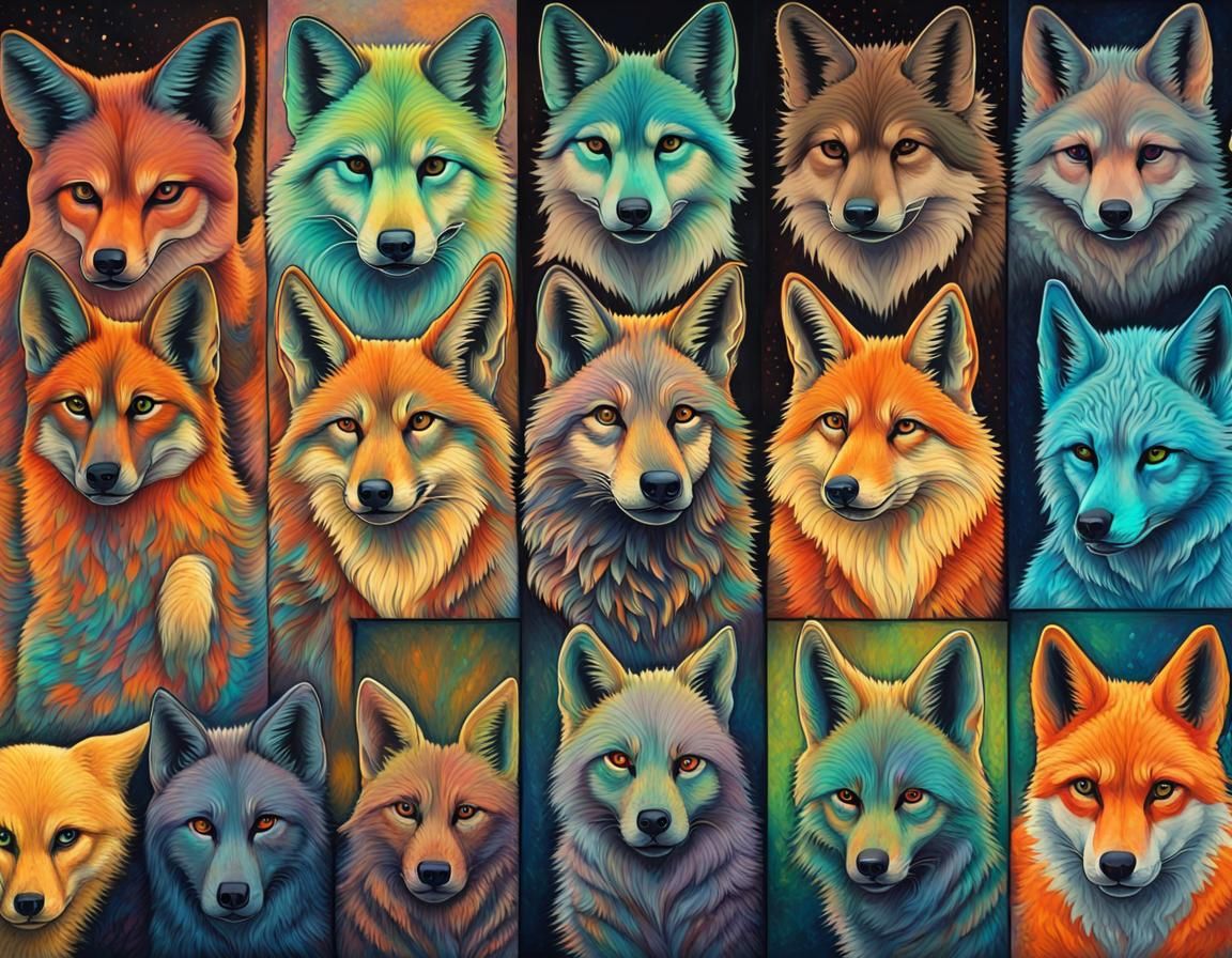 Glowing Abstract Canids in Vivid Colors