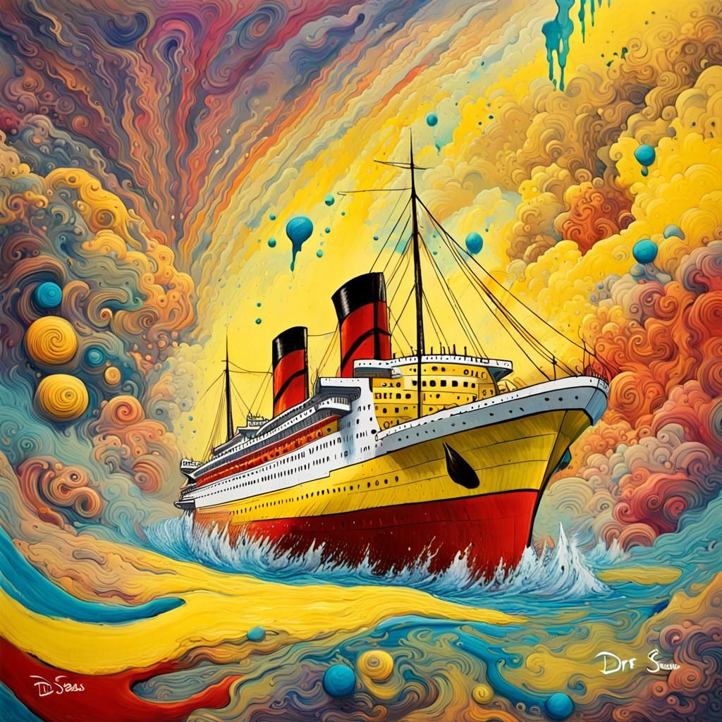 Surreal Ocean Liner in Psychedelic Dreamscape
