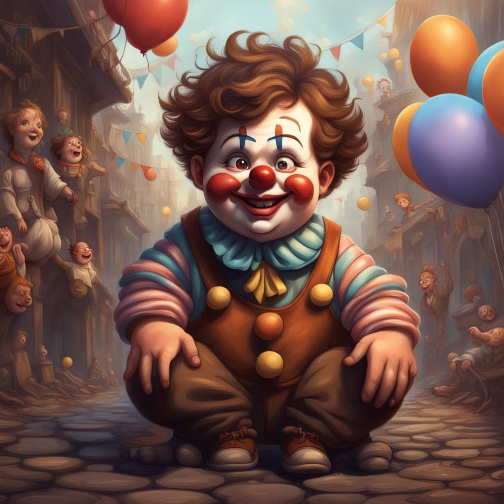Boy and Clown: Pastel Chalk Storybook Illustration