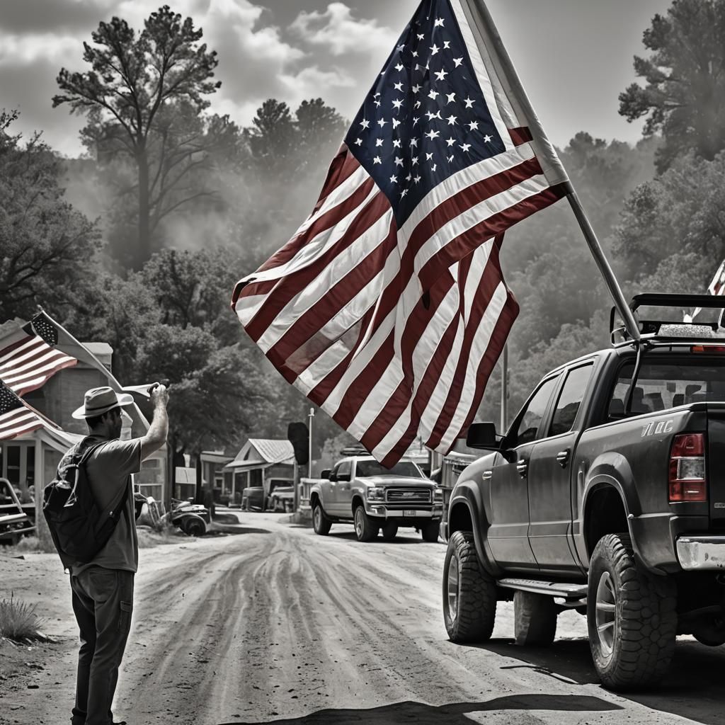 American Flag Salute in Detailed Matte Painting