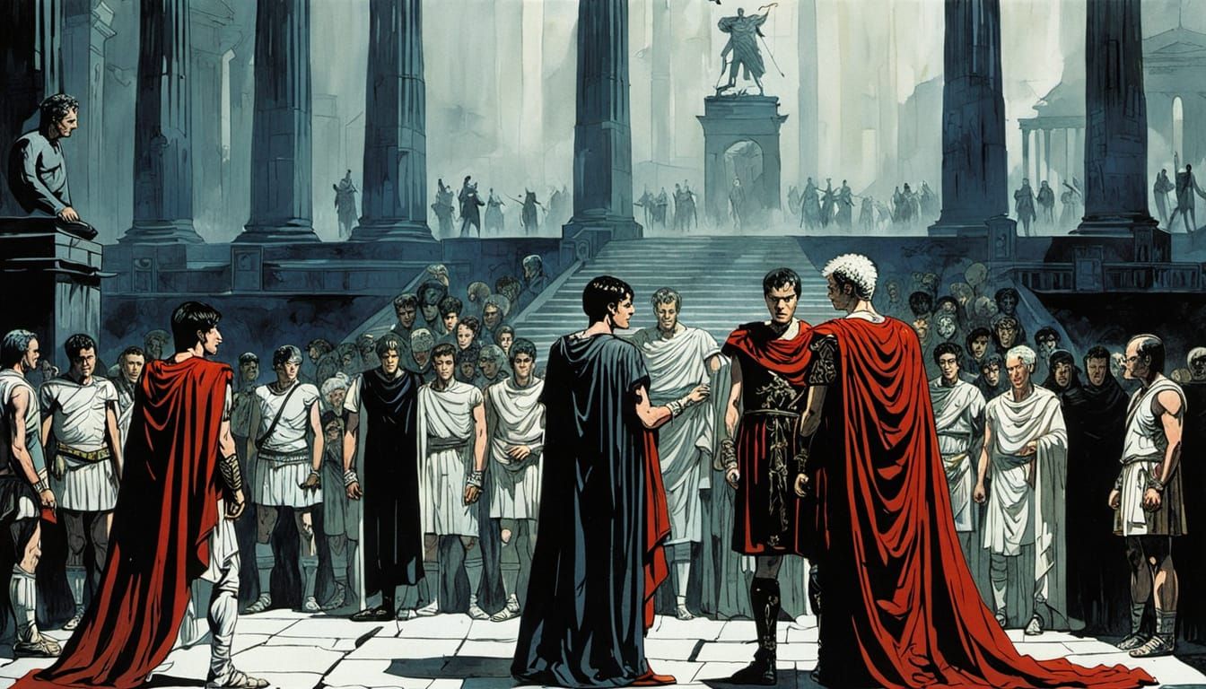 Caligula's Rise: A Scene in Retro Comic Style