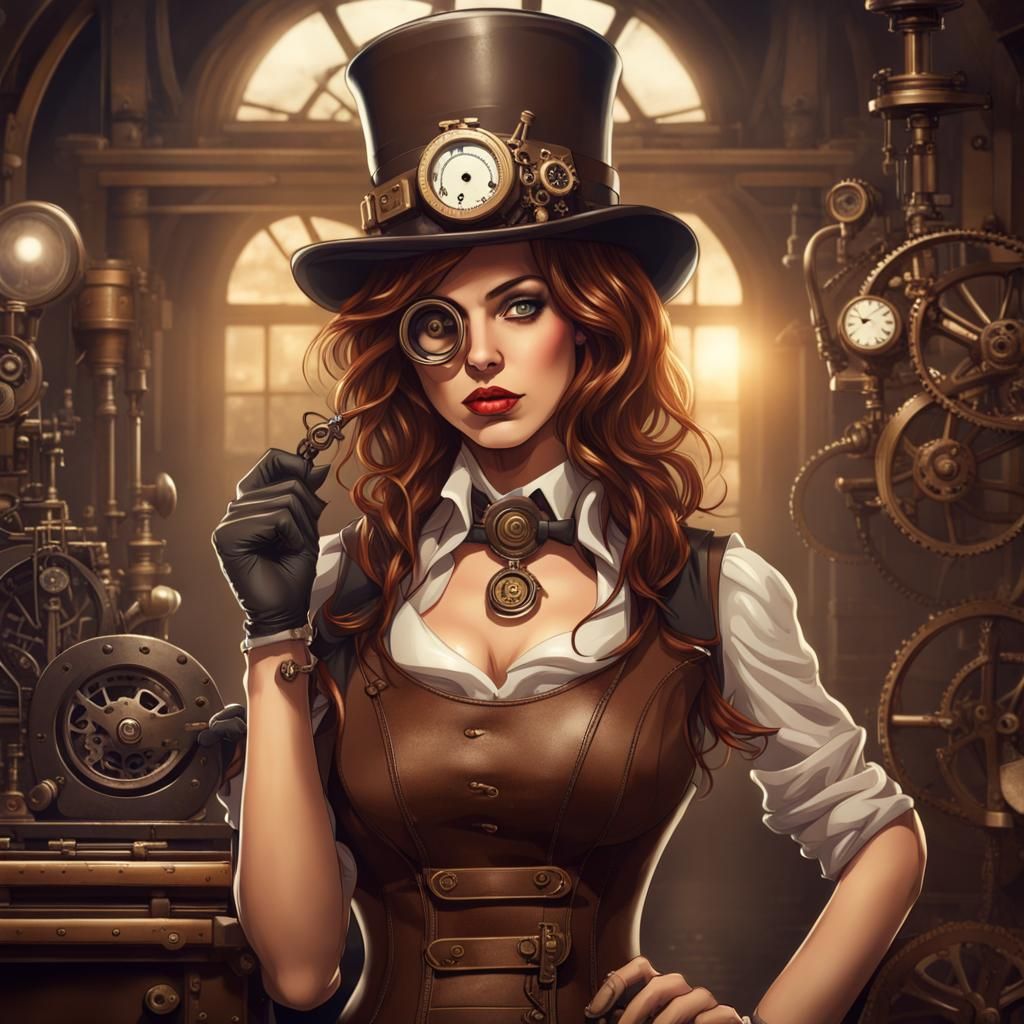 Steampunk Fantasy Girl Detective at Crime Scene