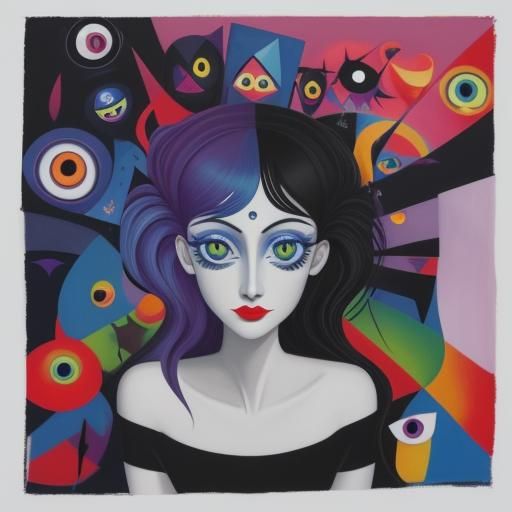 Paranoid Abstract Painting with Surreal Eyes