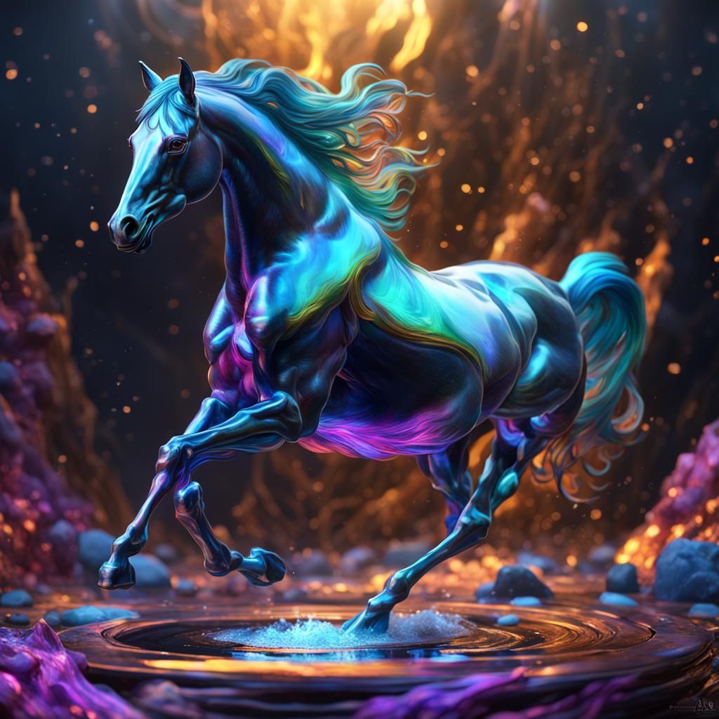 Iridescent Glass Horse in Detailed Matte Painting