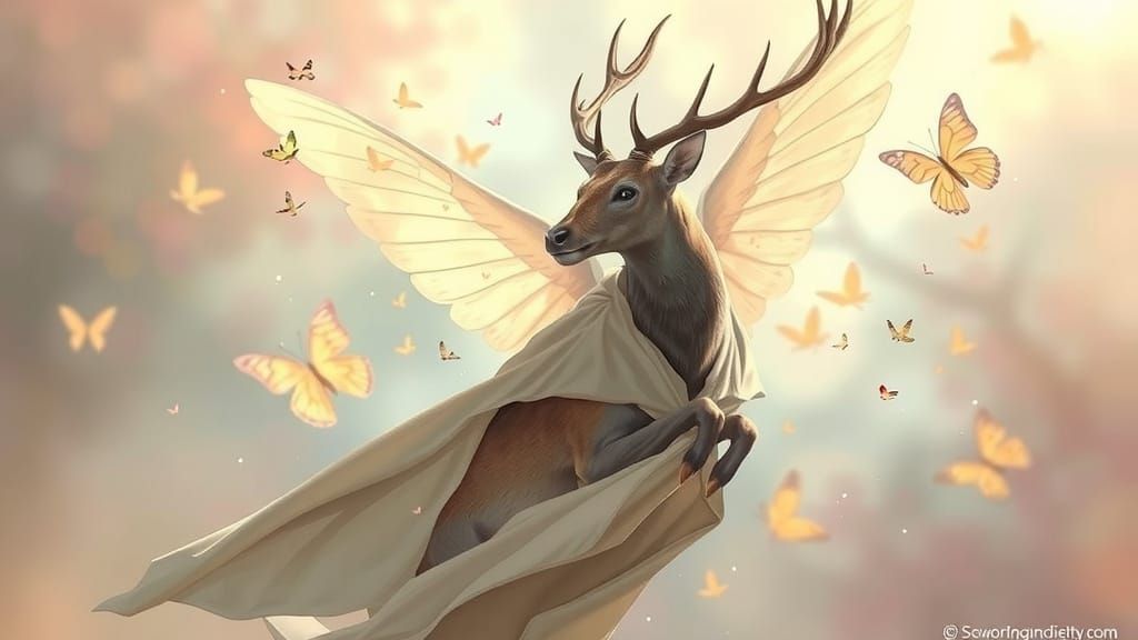 Ethereal Deer with Butterfly Wings, Fantasy Art