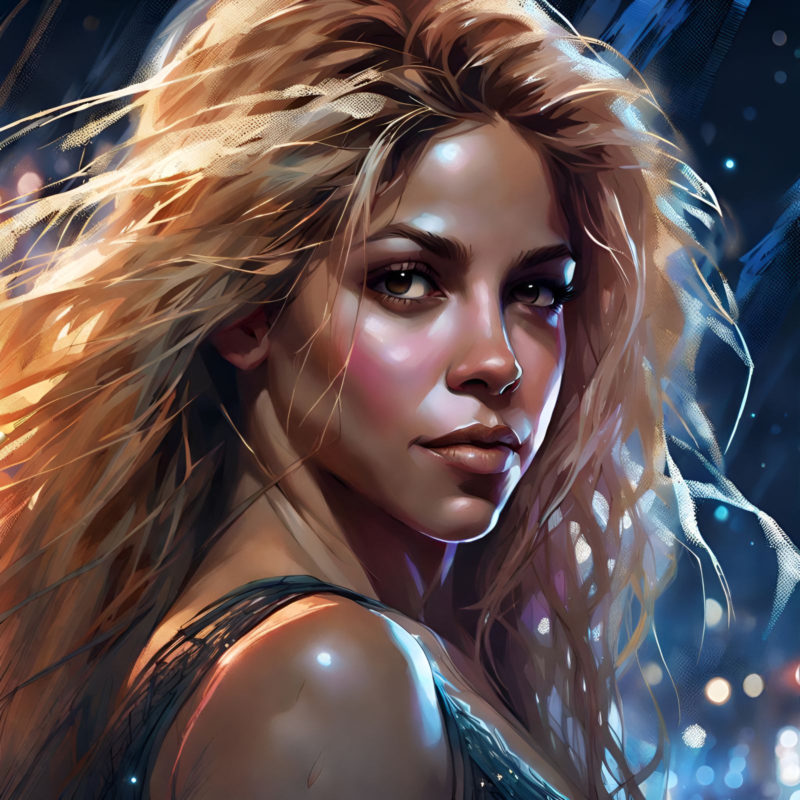 Moonlit Portrait of Woman in Dress, Digital Art