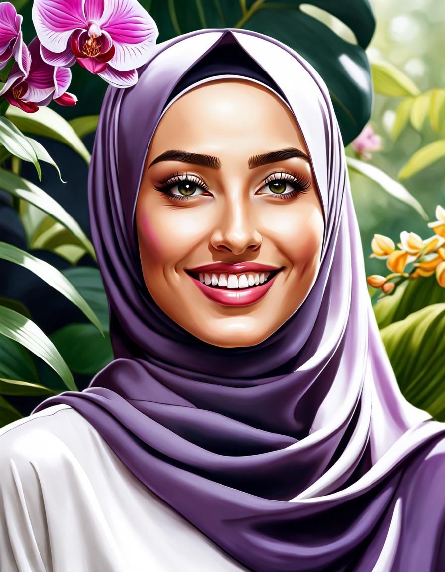 Elegant Hijabi Woman in Botanic Garden Portrait