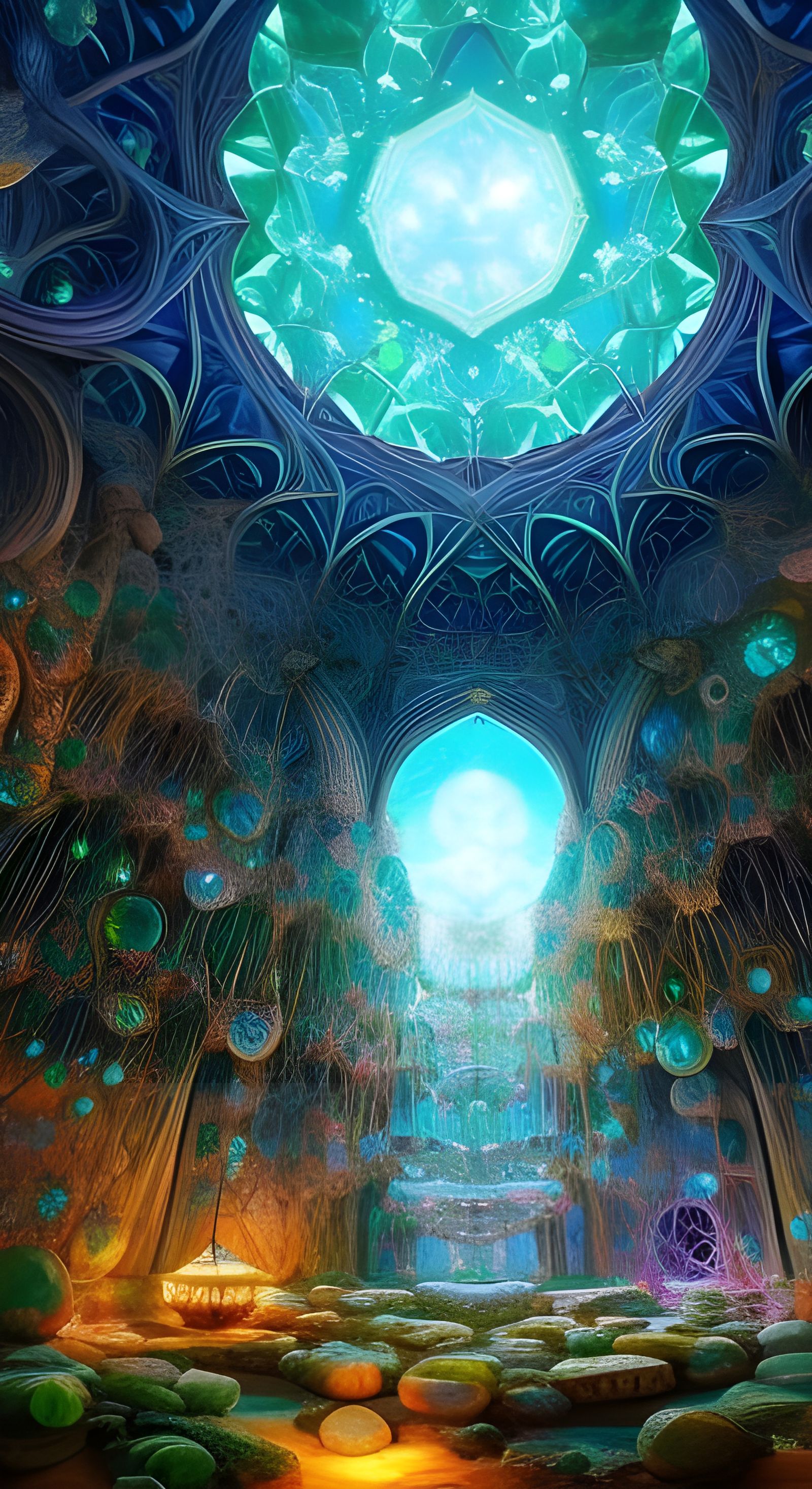 Crystal Cave of Knowledge: Surreal Digital Art
