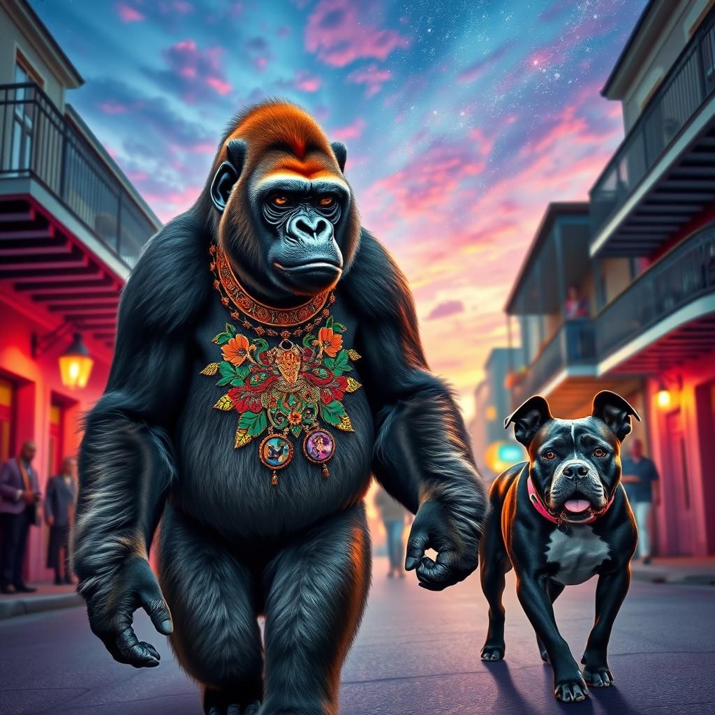 Gorilla and Pitbull in New Orleans, Surreal Art