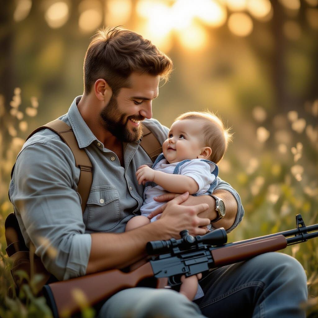 Touching Portrait: Man Holding Baby in Natural Light