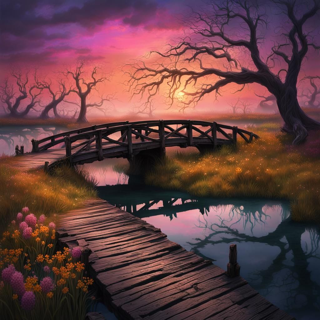 Forgotten Bridge Amidst Eerie Twilight