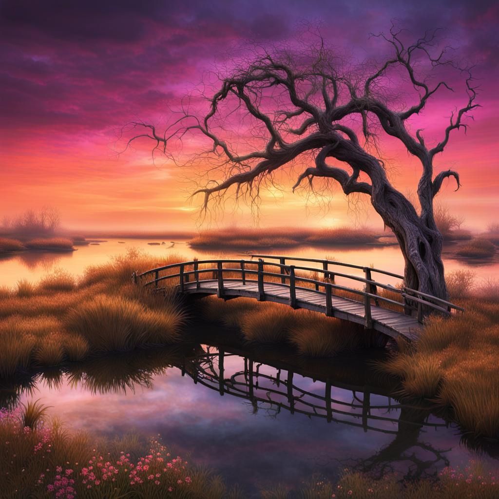 Ethereal Bridge Amidst a Desolate Landscape