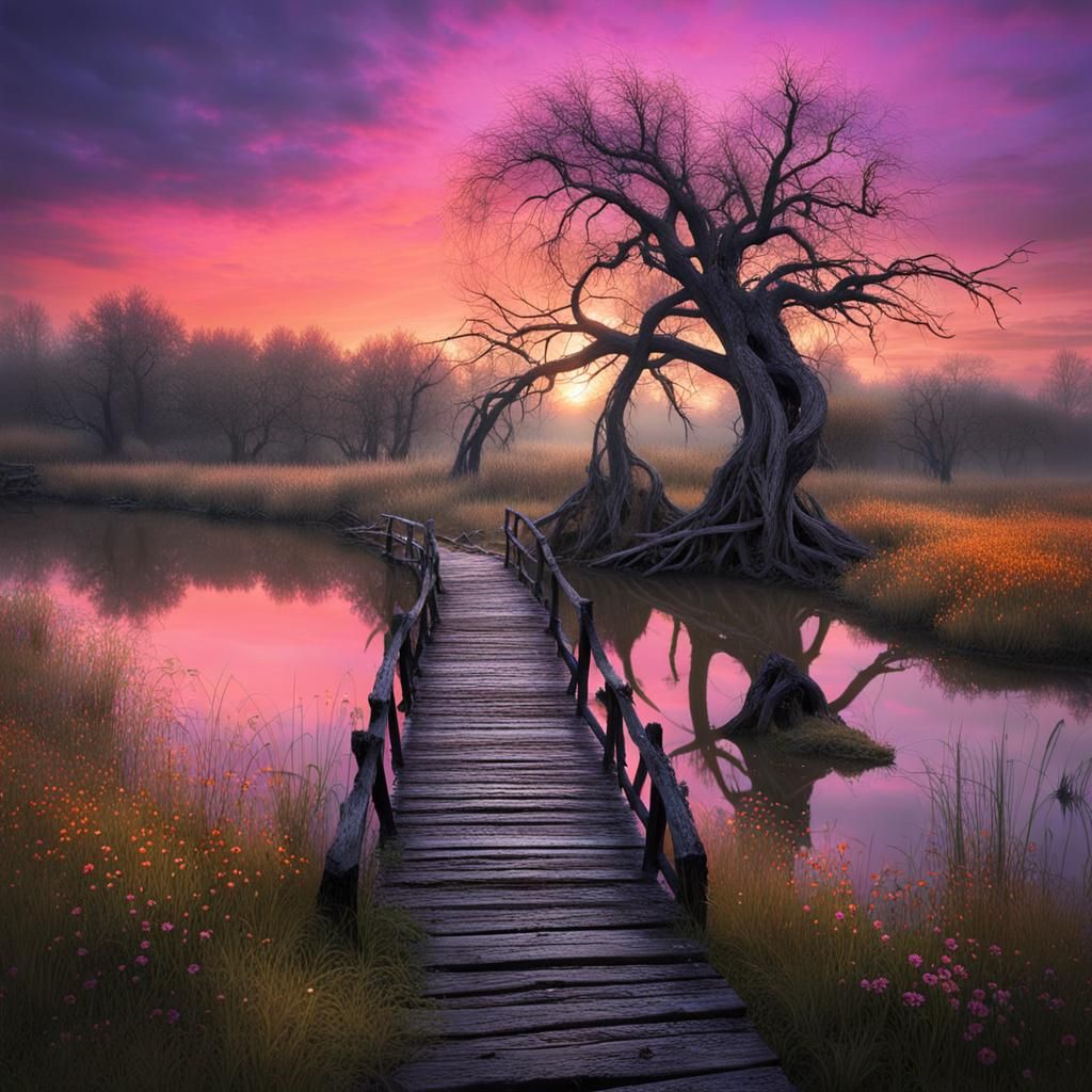 Dramatic Abandoned Bridge in a Desolate Eerie Landscape