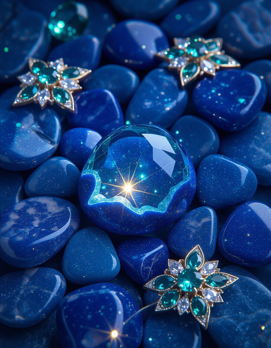 Lapis Lazuli Marbles in Cracked Bubbles with Emerald Magic