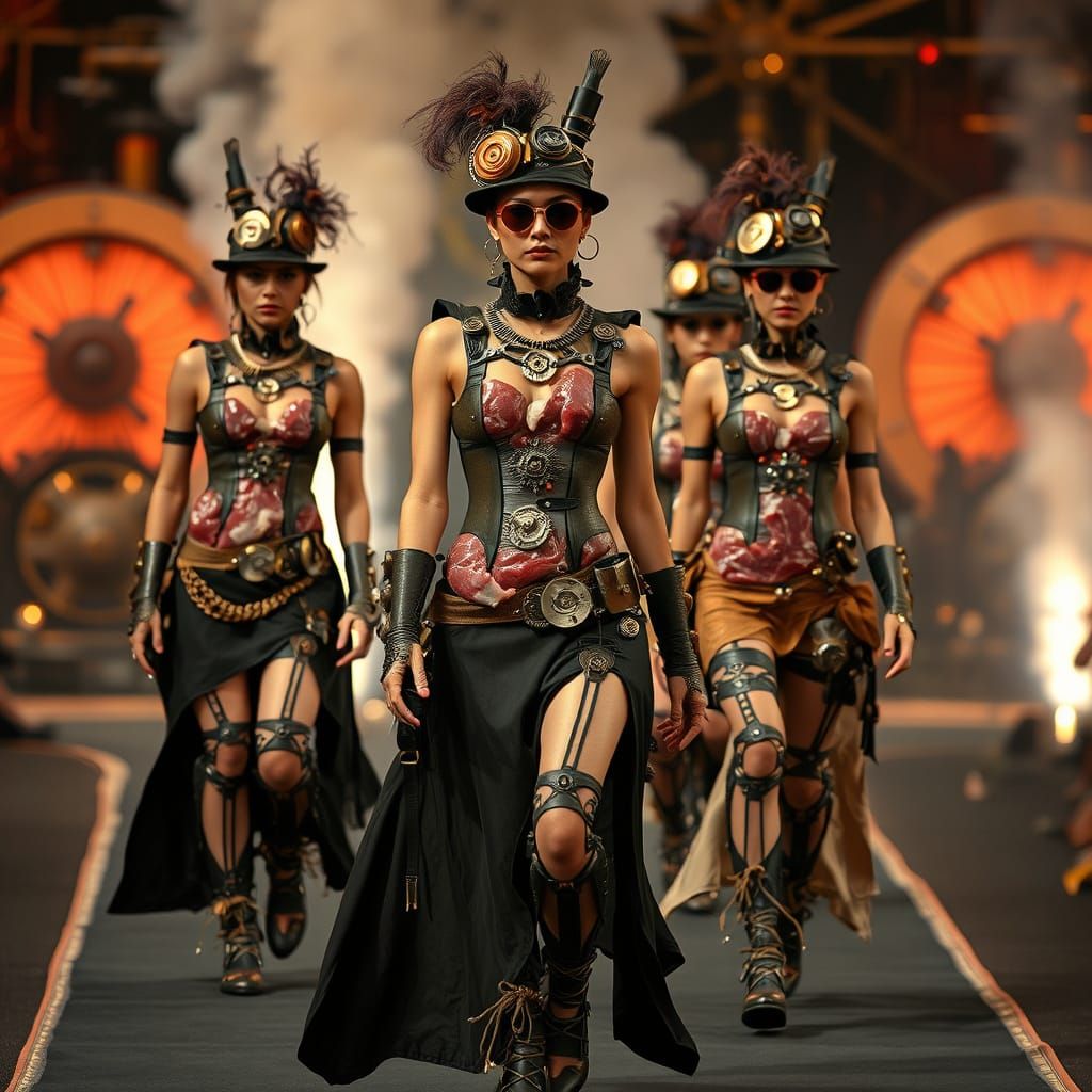 Steampunk Meat Fashion Show in Syd Mead Style