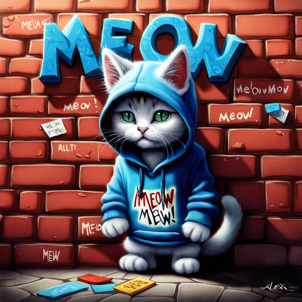 Fluffy Kitten Graffiti Artist in Comic Art Style