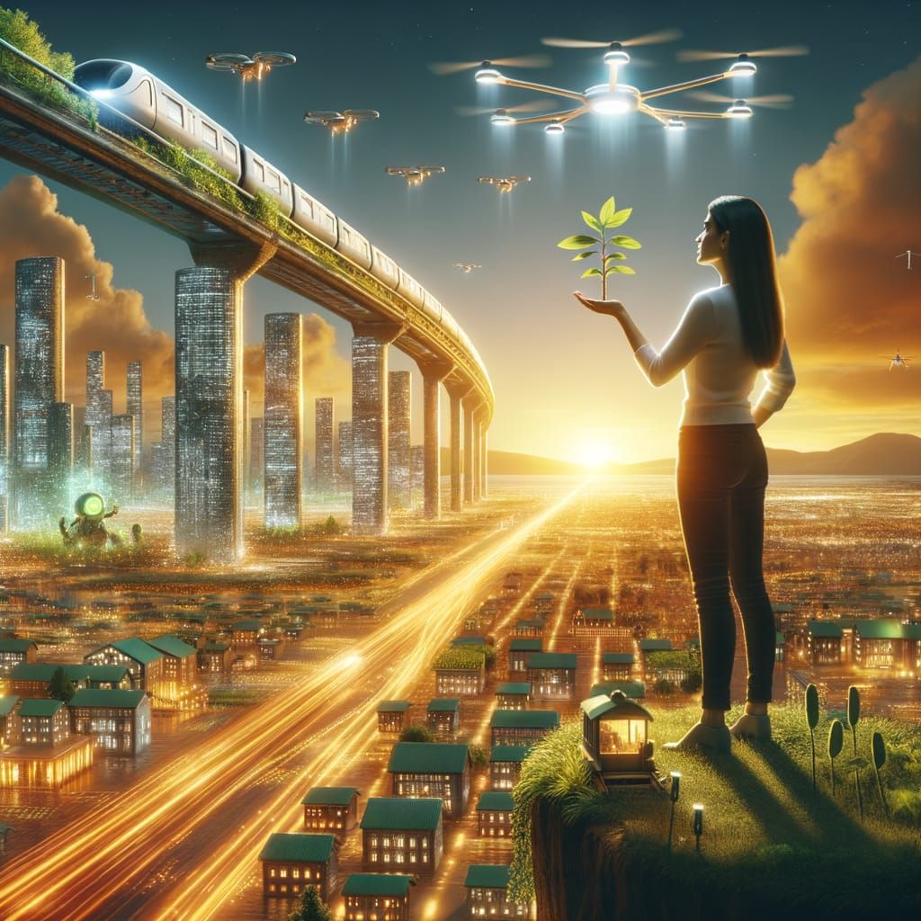Hopeful Future: Sustainable City with Advanced Technology