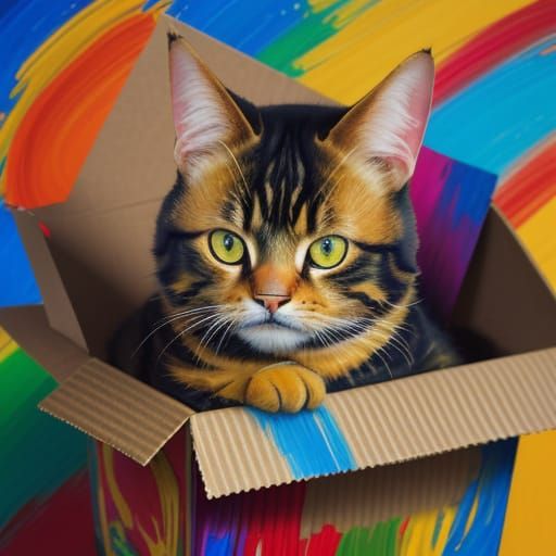 Whimsical Neo-Expressionist Cat in Vibrant Oil Painting