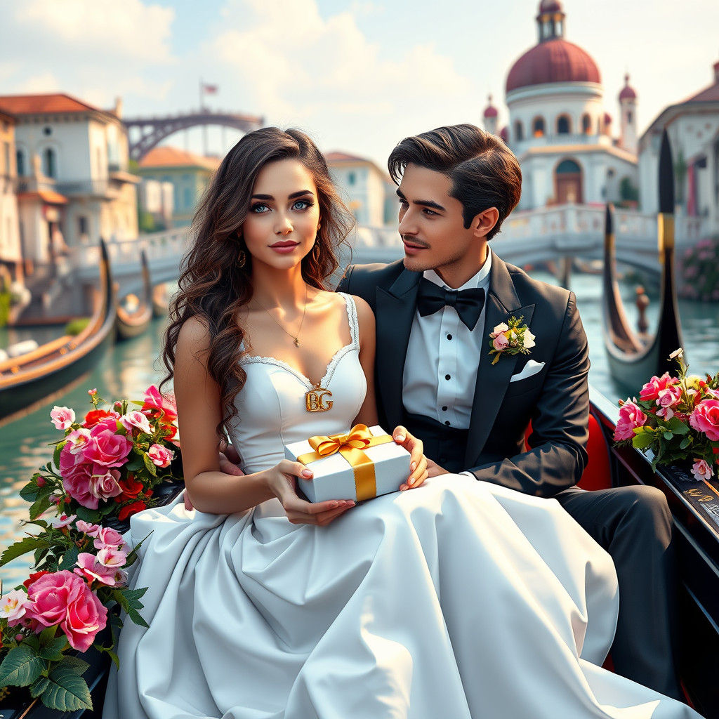 Romantic Gondola Ride in Fantasy Cityscape