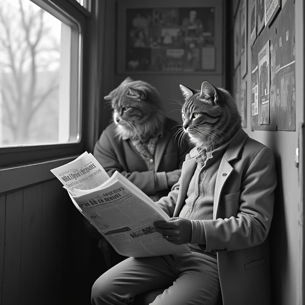 Cats Reading Newspapers in 1970s Chicago