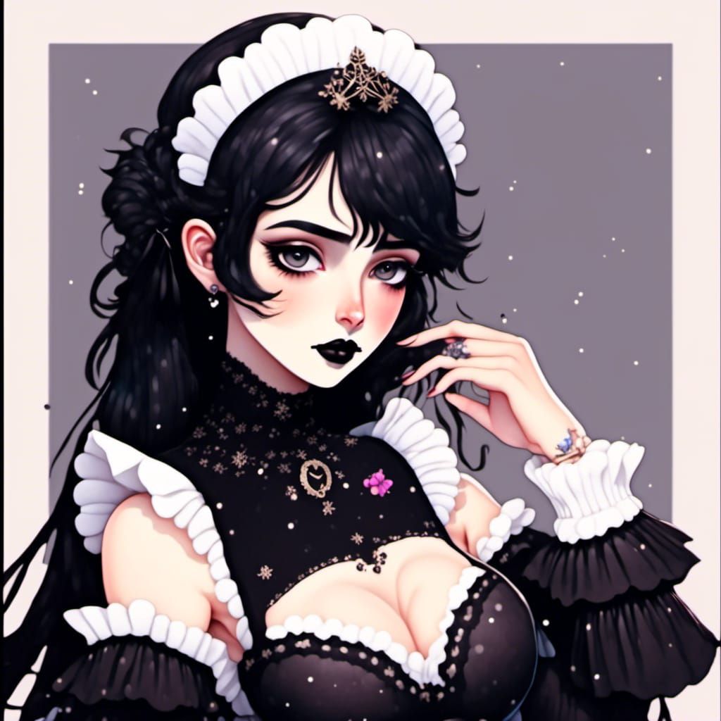 Happy Goth Maid with Black Lipstick