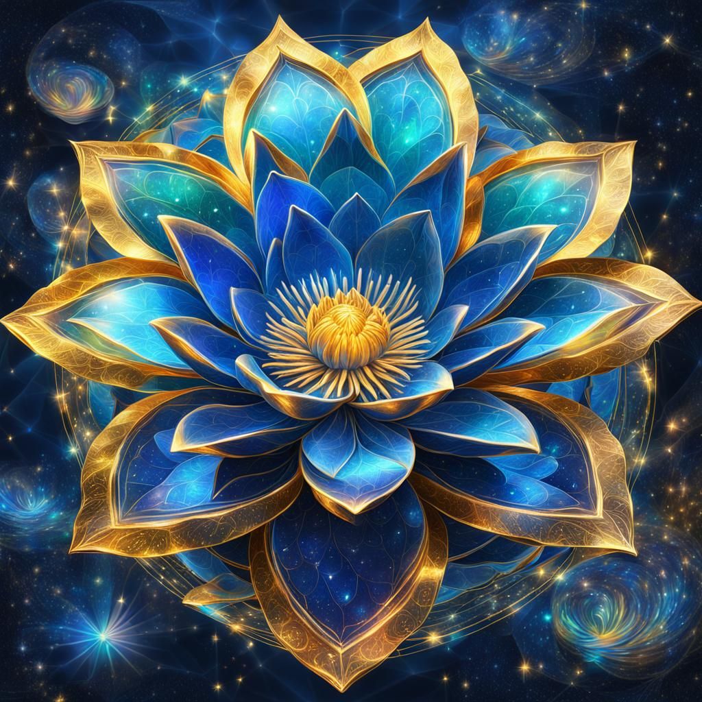 Glass Blue Lotus with Golden Borders