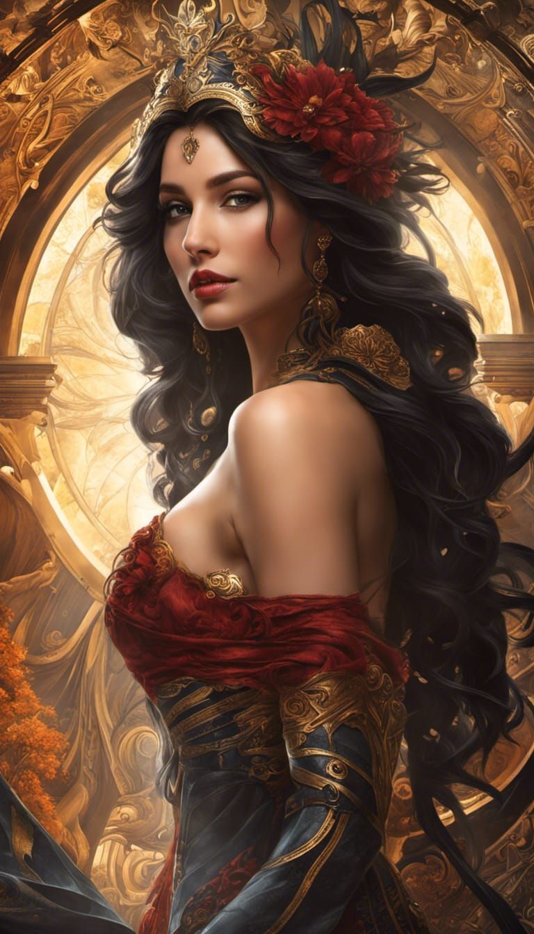 Sun Goddess Portrait in Art Nouveau Style