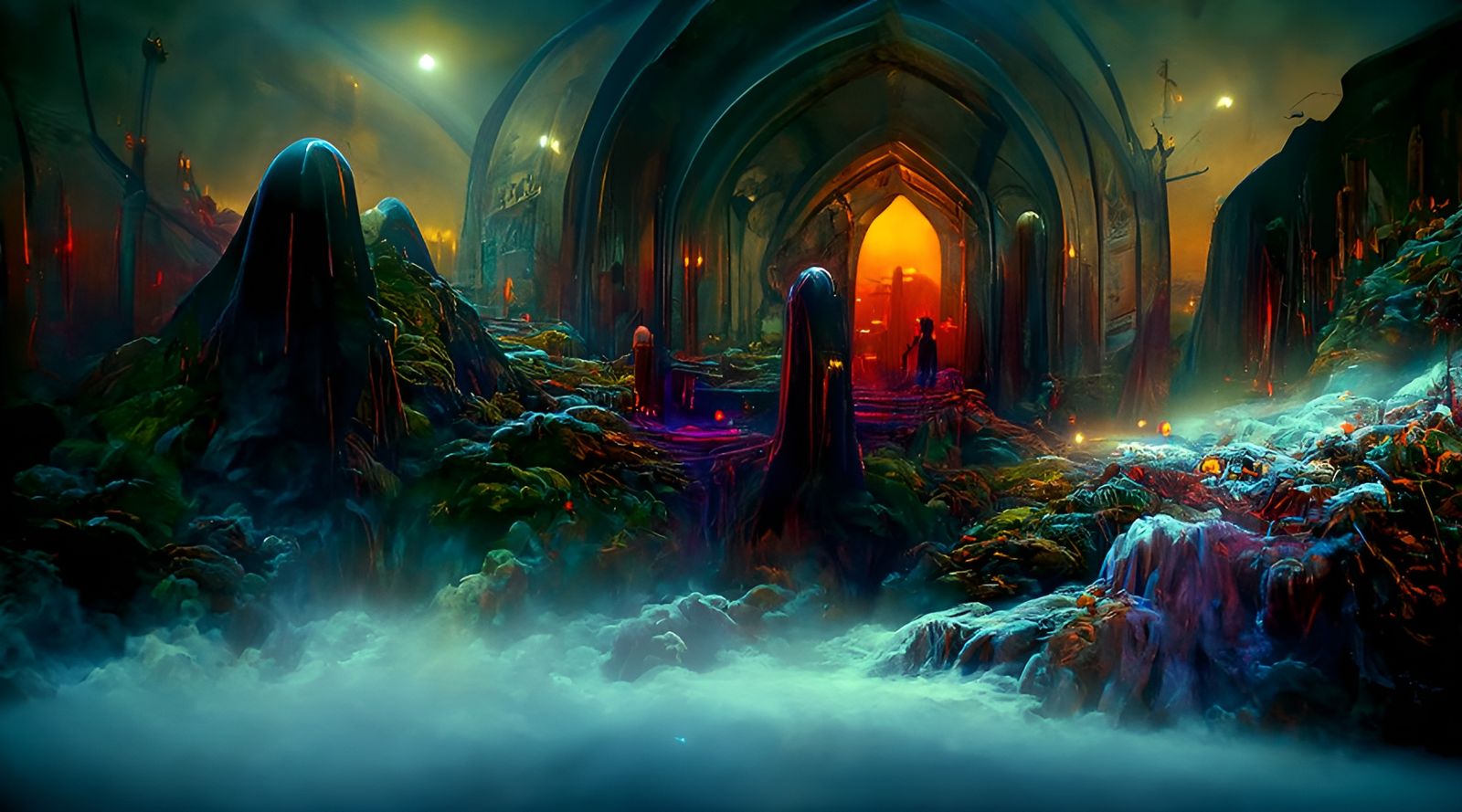 Surreal Wizard Castle in Extraterrestrial Landscape