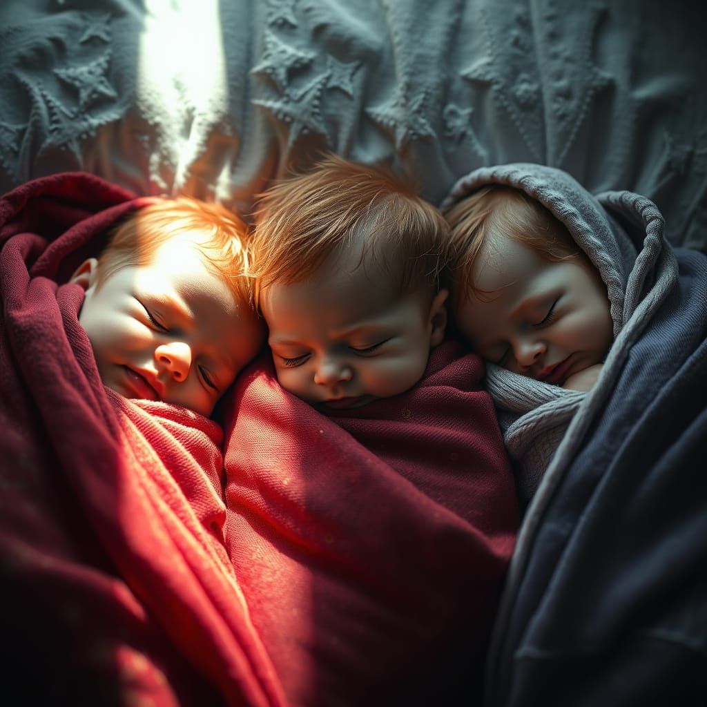 Triplets in Enchanted Blankets: A Magical Newborn Scene