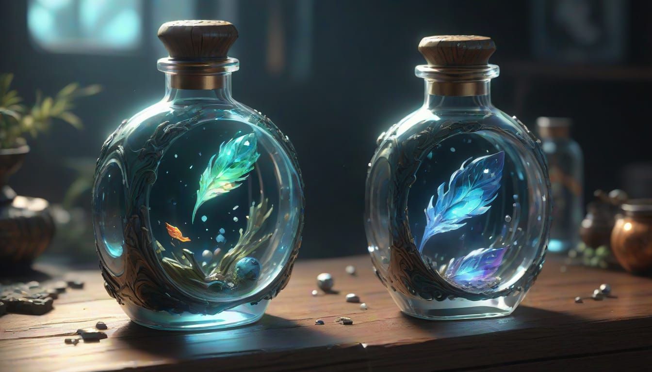 Mysterious Vial of Iridescent Poison in Anime-Inspired Style