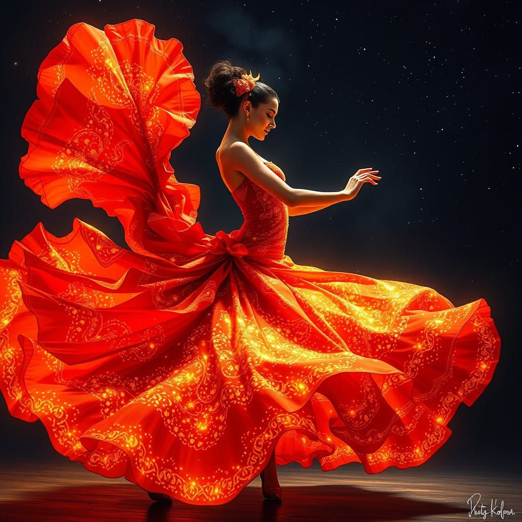 Hyper-Realistic Digital Painting of a Flamenco Dancer in Mot...