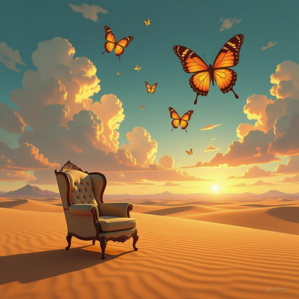 Surreal Desert Dreamscape with Floating Armchair
