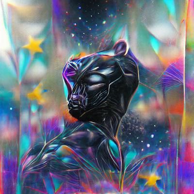 Black Panther in Holographic Astral Illustration