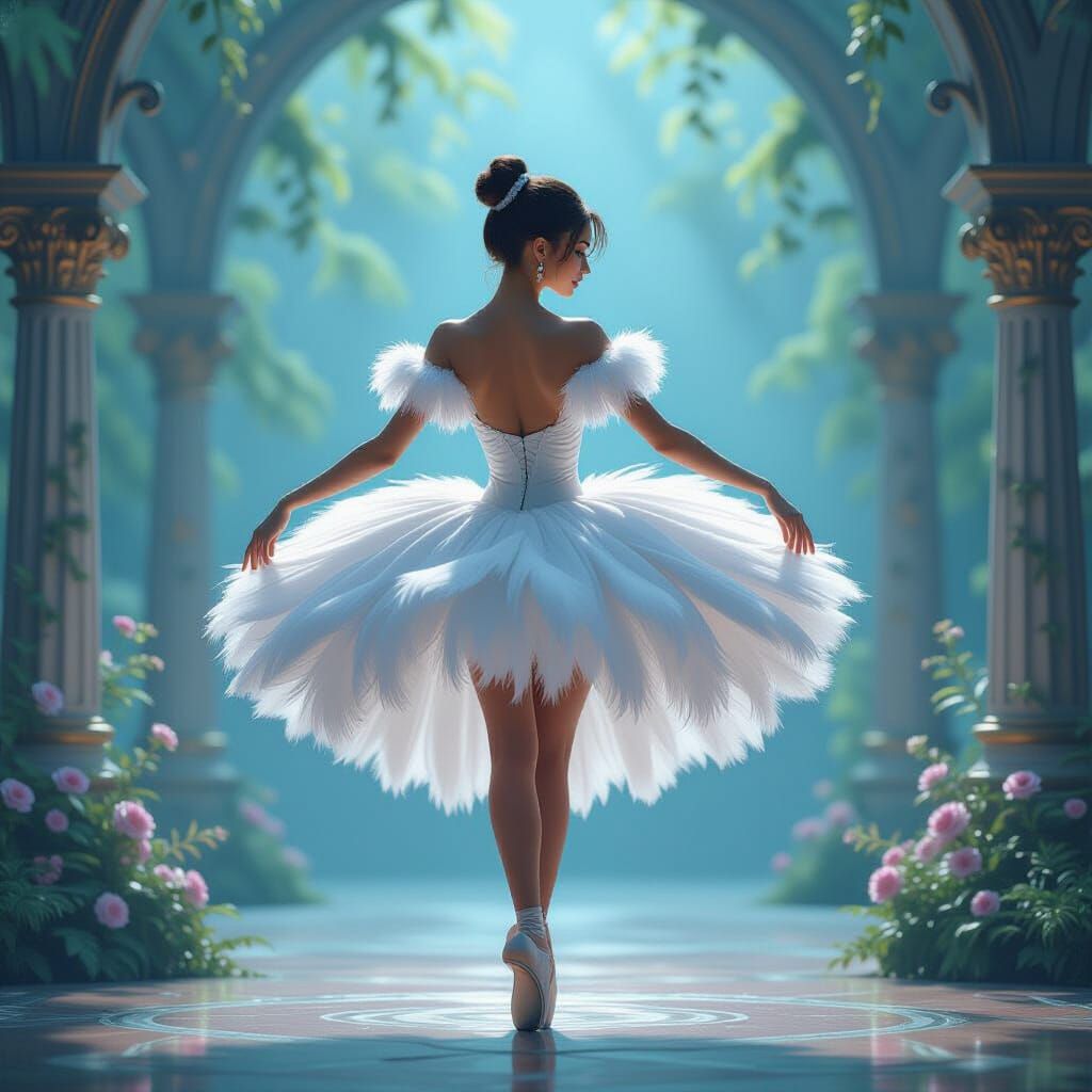 Ballerina in Elegant Feathered Dress as Fantasy Concept Art