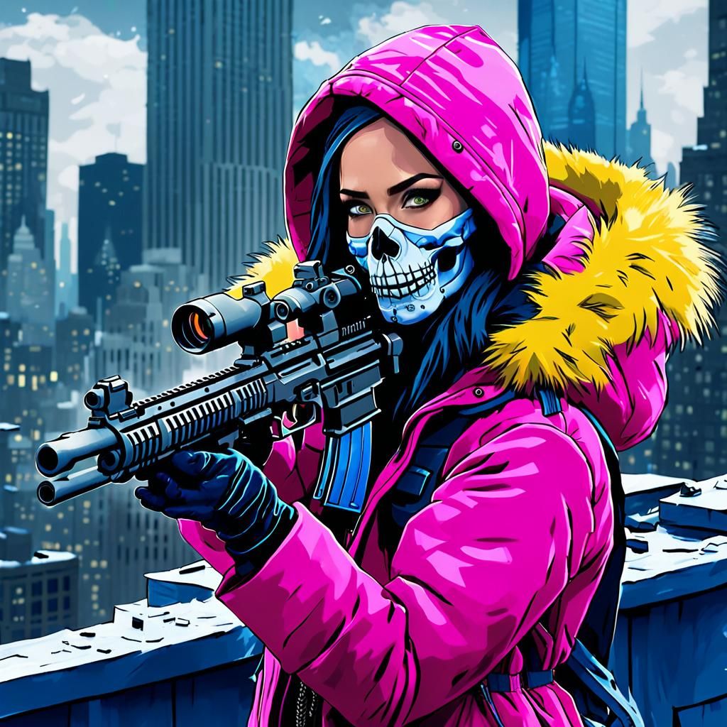Megan Fox as Assassin in Blue Skull Mask