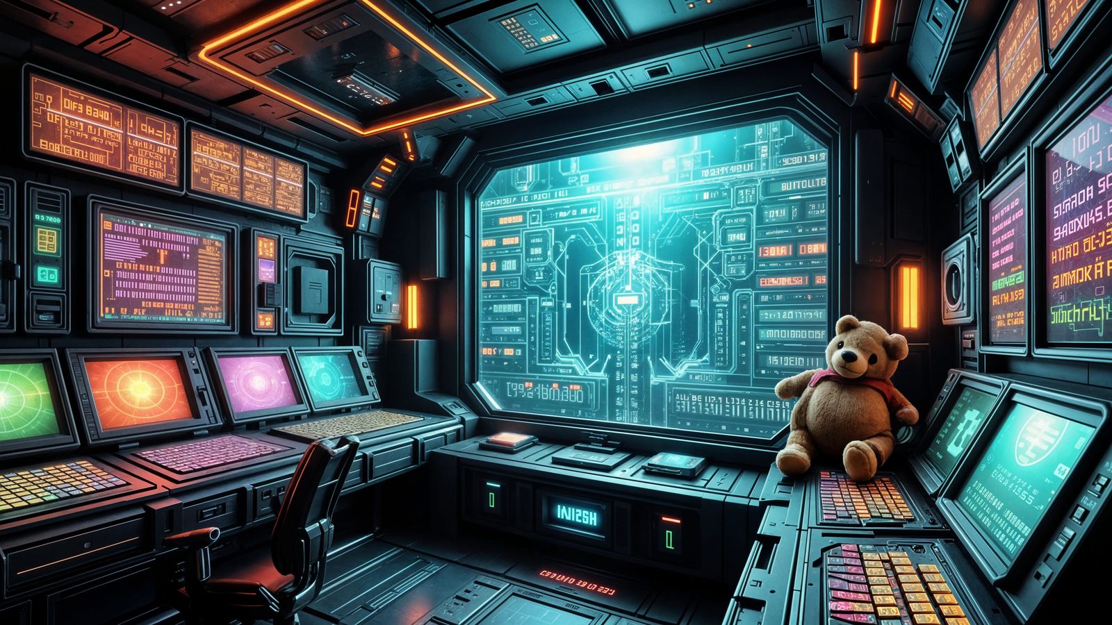 Zeerust Terminals and Holographic Script on Starship Bridge