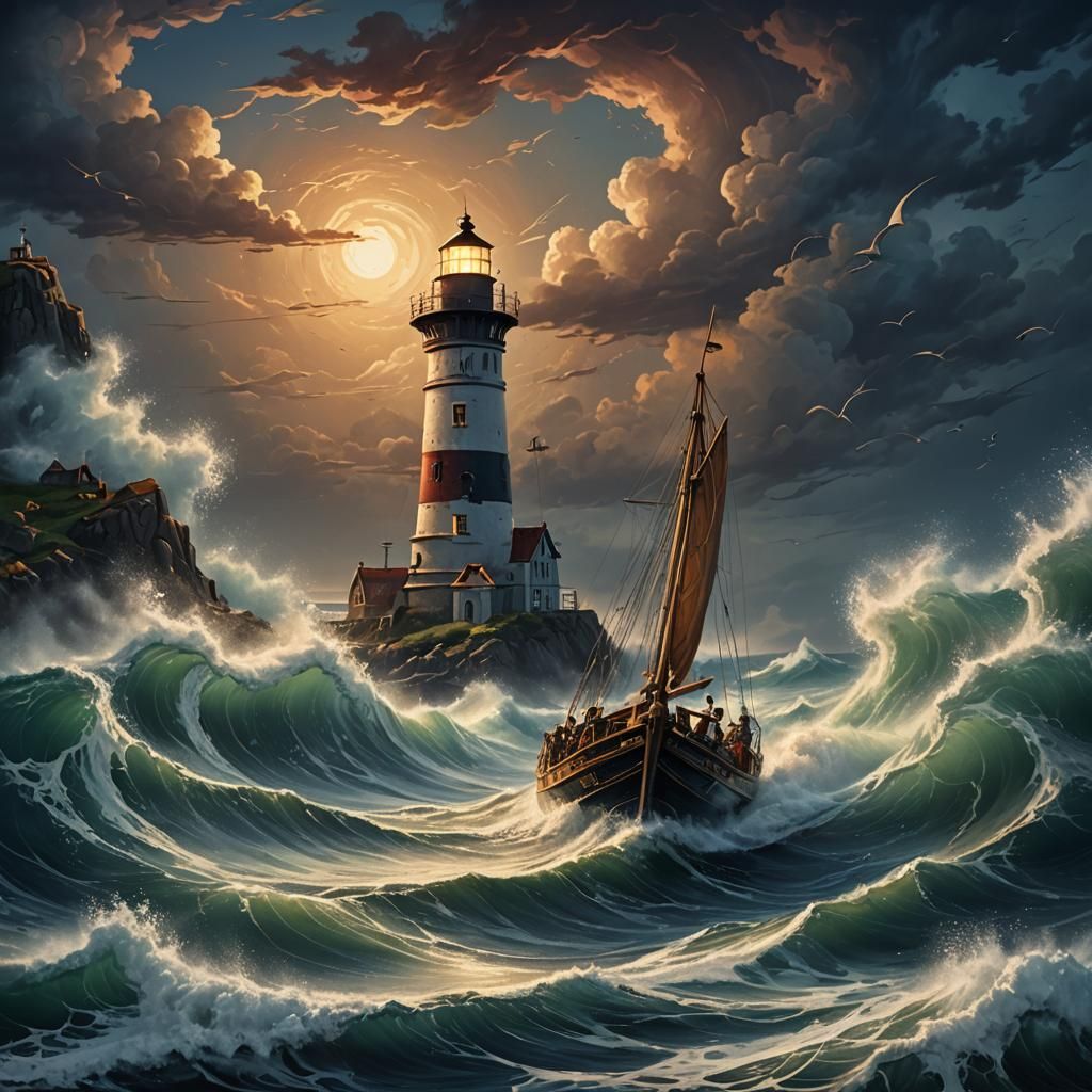 Fisherman's Voyage: A Textured Oil Painting at Night