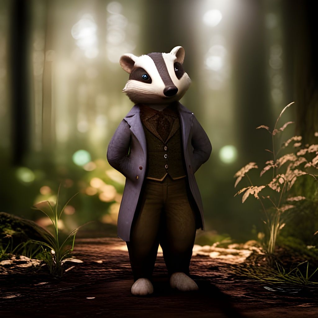 Victorian Badger in Forest with Fairy Dust Effect