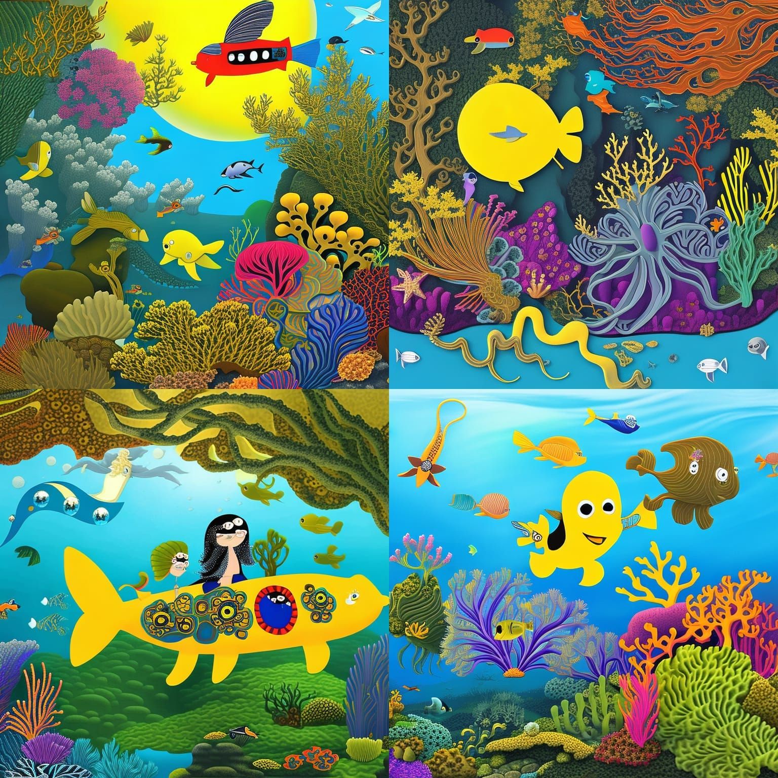 The Beatles' Yellow Submarine and Mermaid in Reef