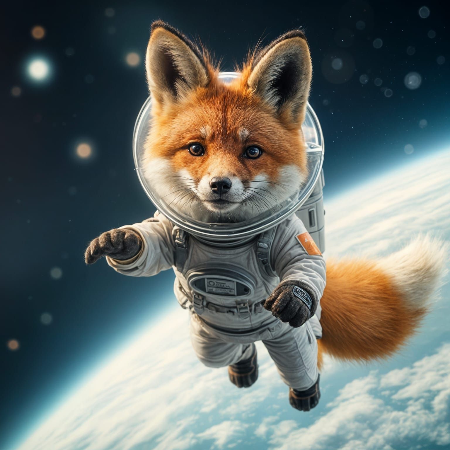 Cute Fox Floating Through Space in Spacesuit
