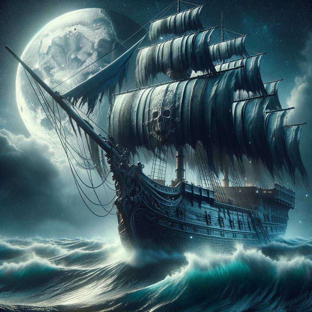 Pirate Ship 'Ebony Shell' on Stormy Seas