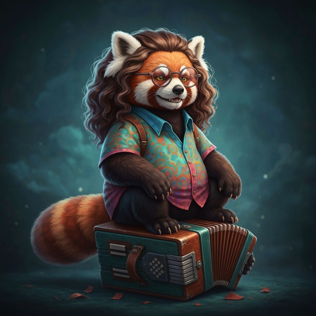 Whimsical Red Panda Musician in Fantasy Concept Art Style