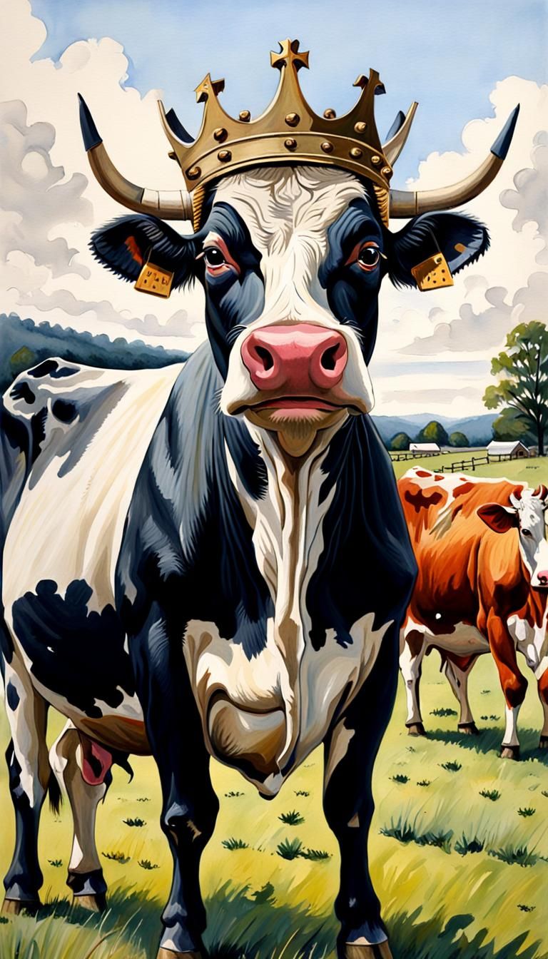King Cow: Gouache Painting of a Farm Leader
